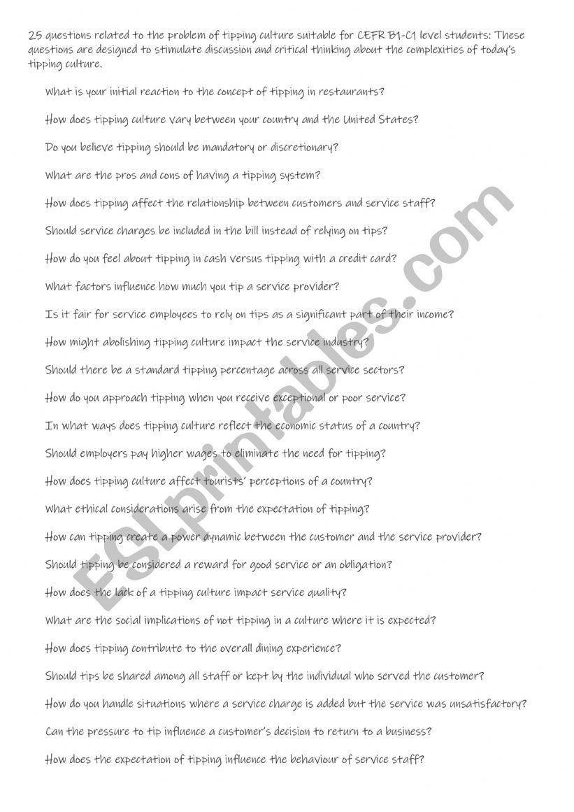 Tipping culture for CEFR B1-C1 (1)