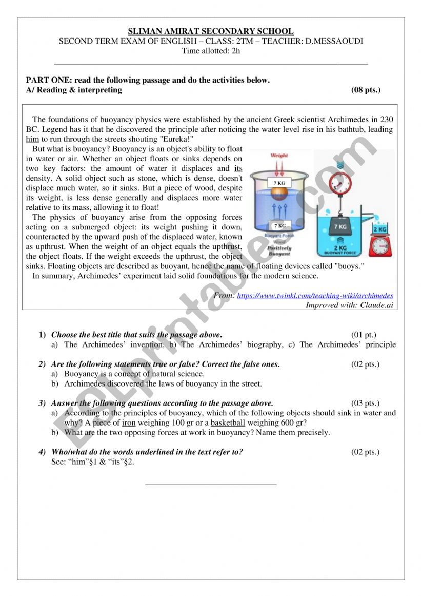Second Term Exam of English - 2TM