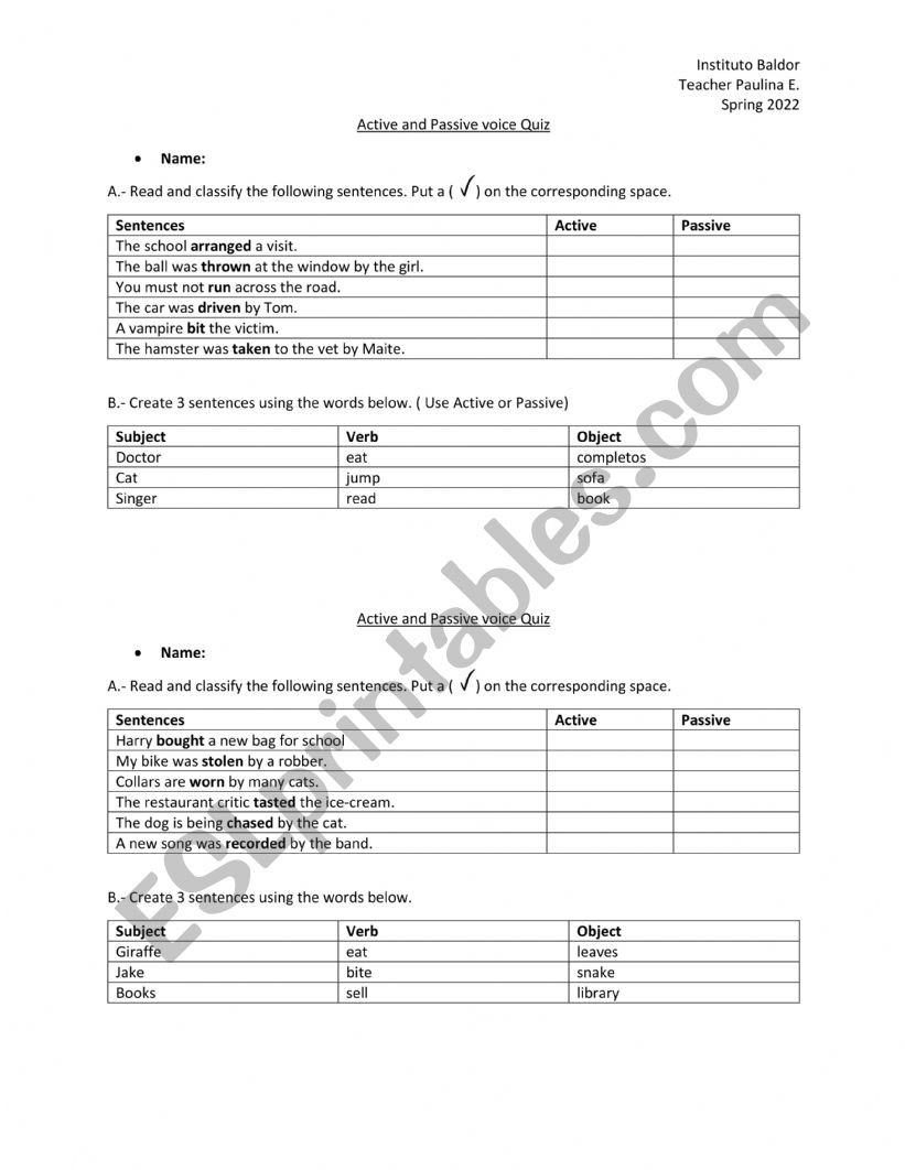 active/ passive voice worksheet