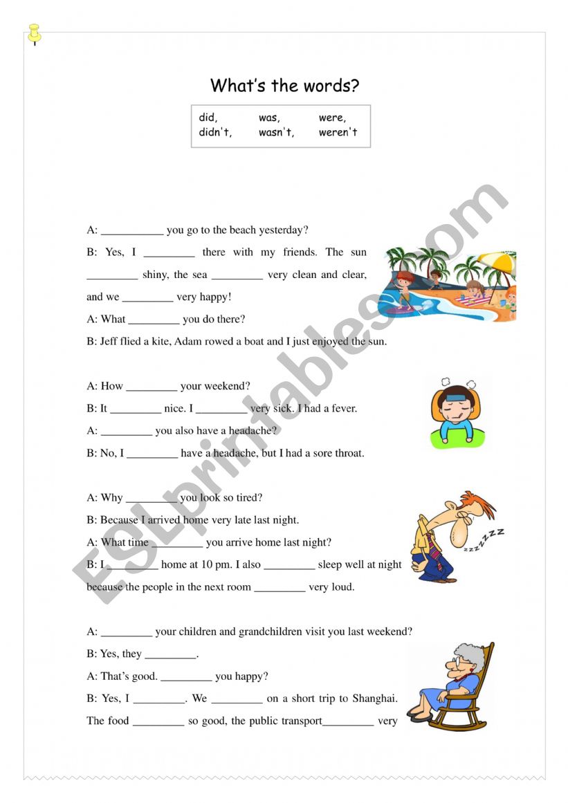 Exercise for did, didnï¿½t, was, wasnï¿½t, were, werenï¿½t