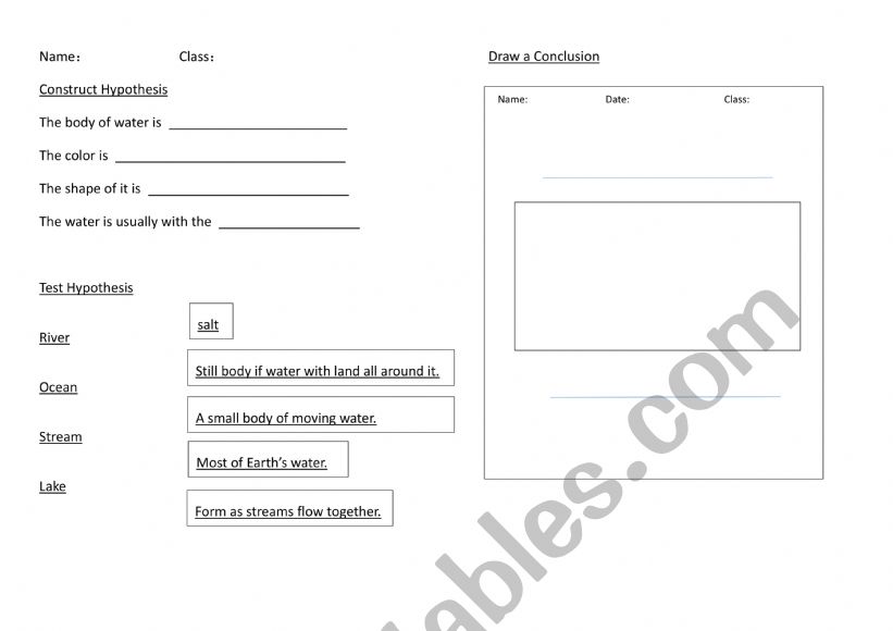 Bodies of water worksheet worksheet