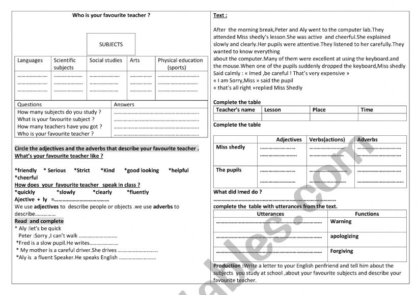 who is your favourite teacher worksheet