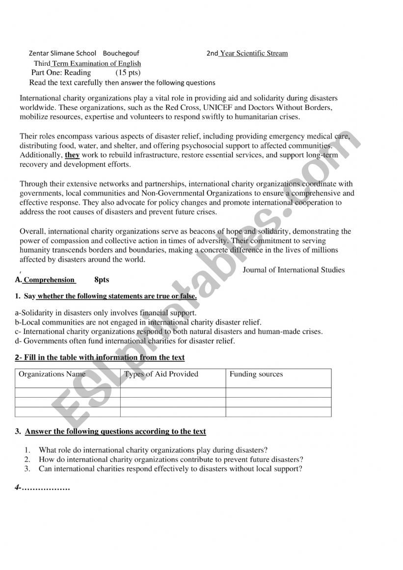solidarity during disasters  worksheet