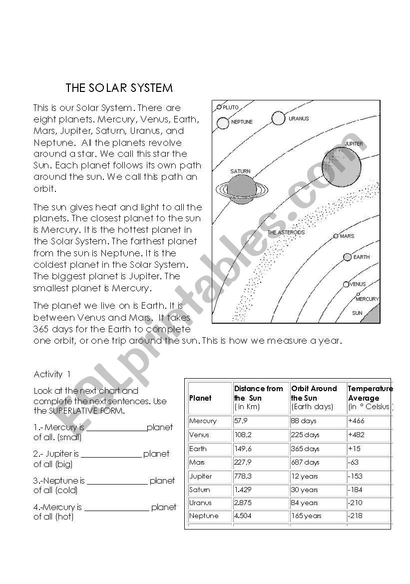 The Solar System worksheet