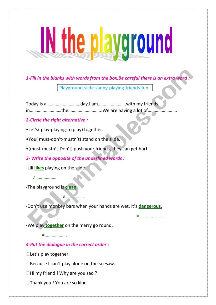 In the playground worksheet