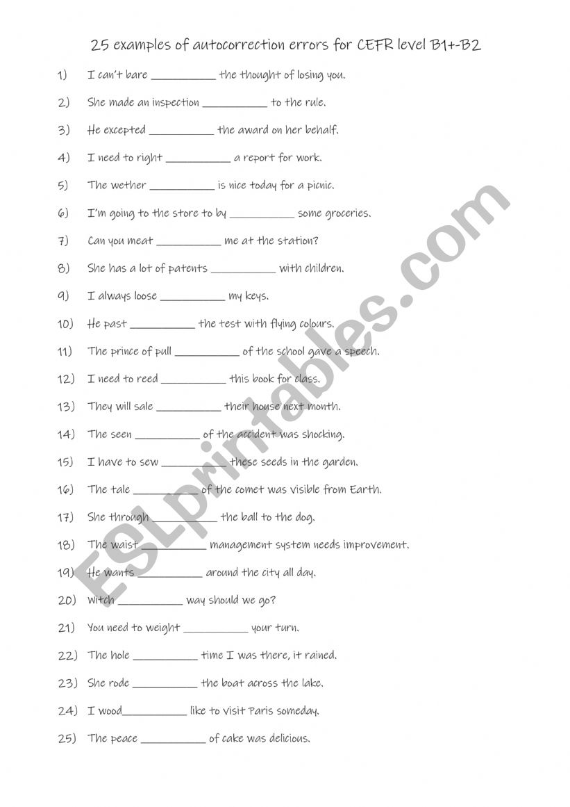 Mobile autocorrection errors worksheet