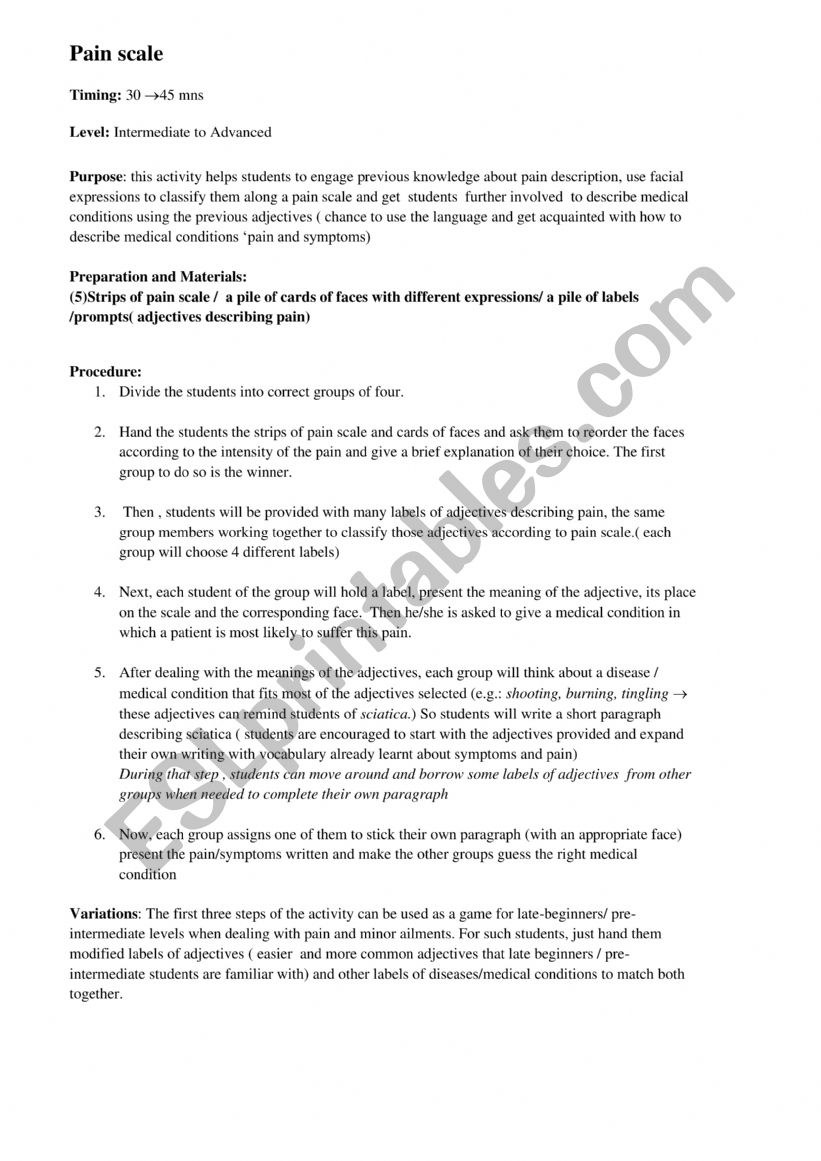 Speaking body parts worksheet