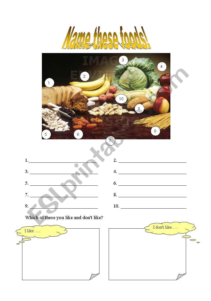 name the food worksheet