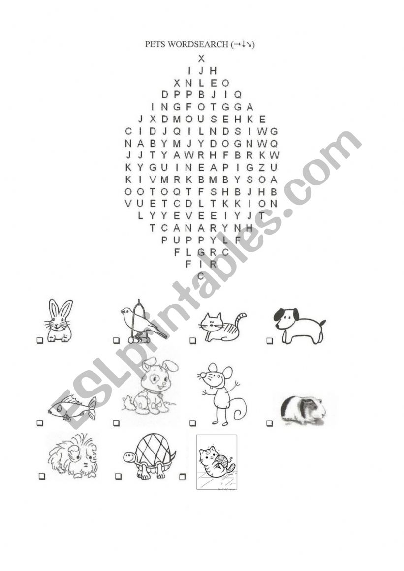 Pets wordsearch worksheet