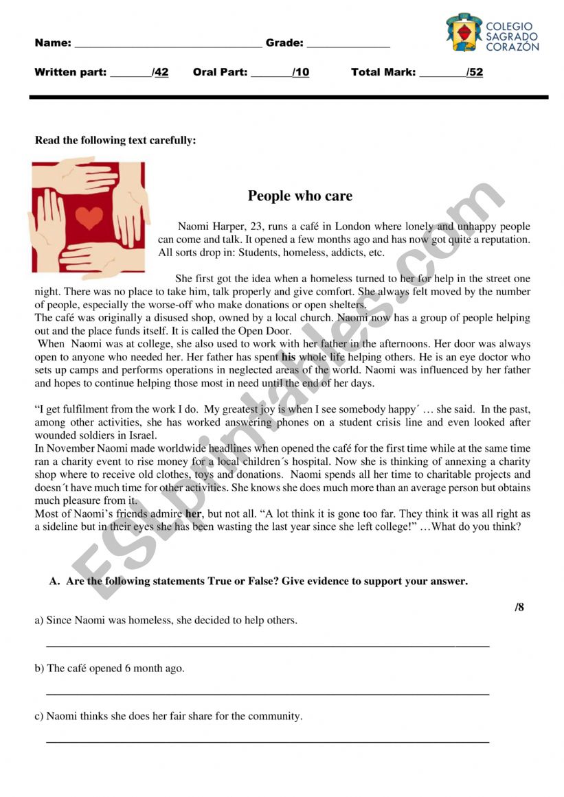 Placement Test worksheet