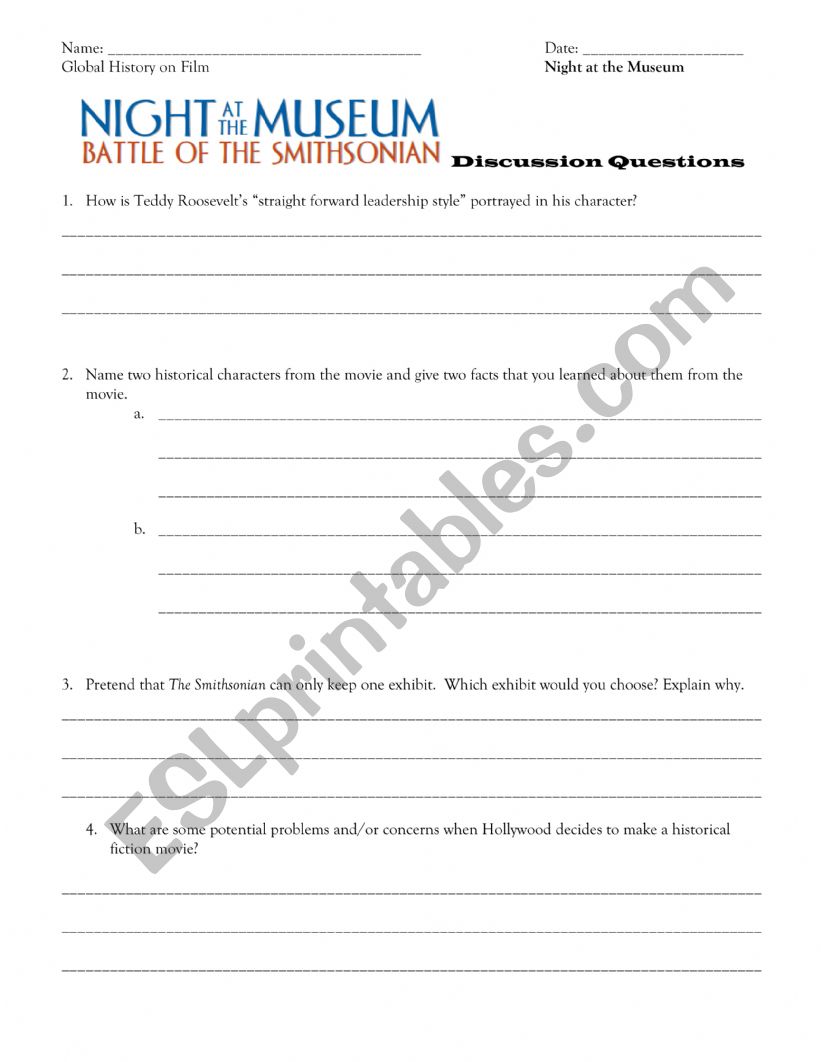 Night at the Museum 2 Video Worksheet
