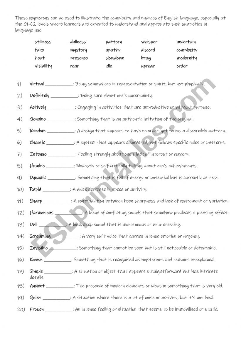 Oxymorons worksheet