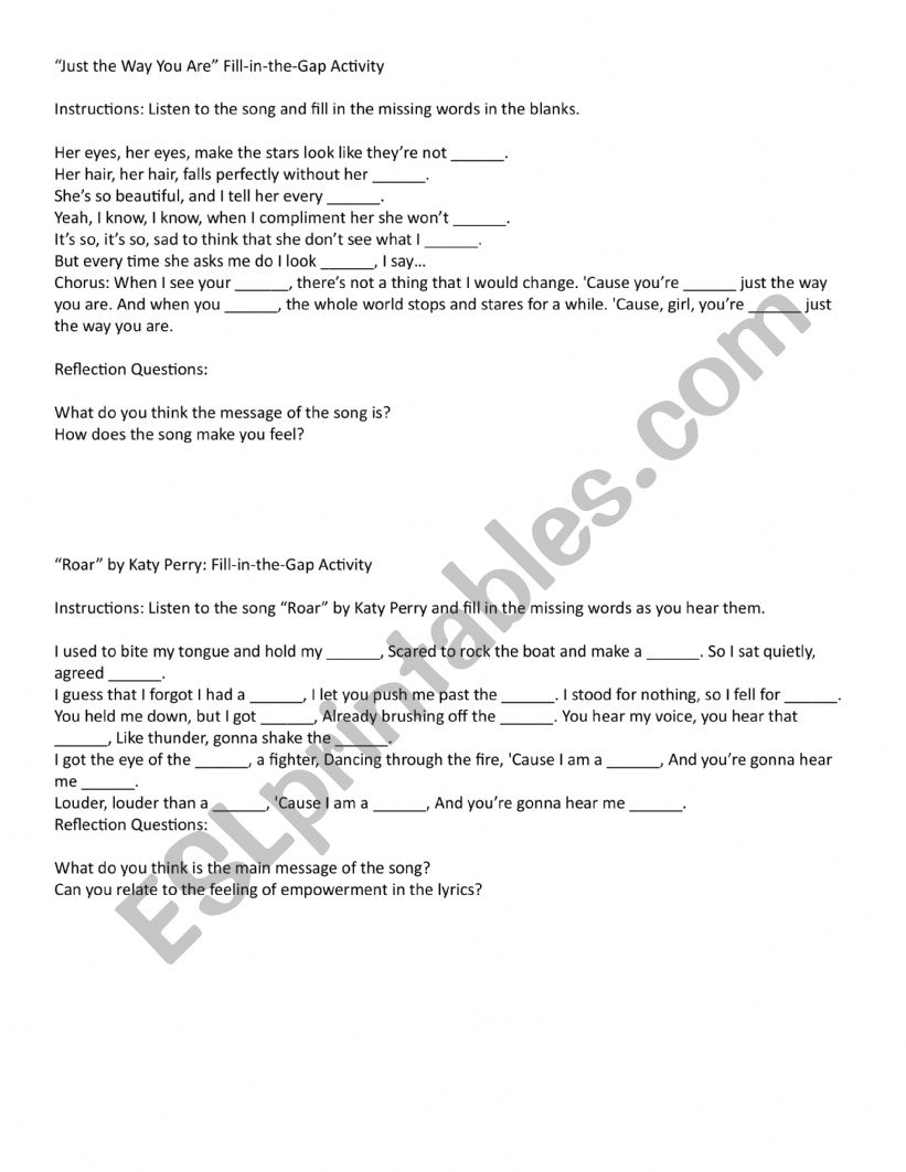 song workshop worksheet