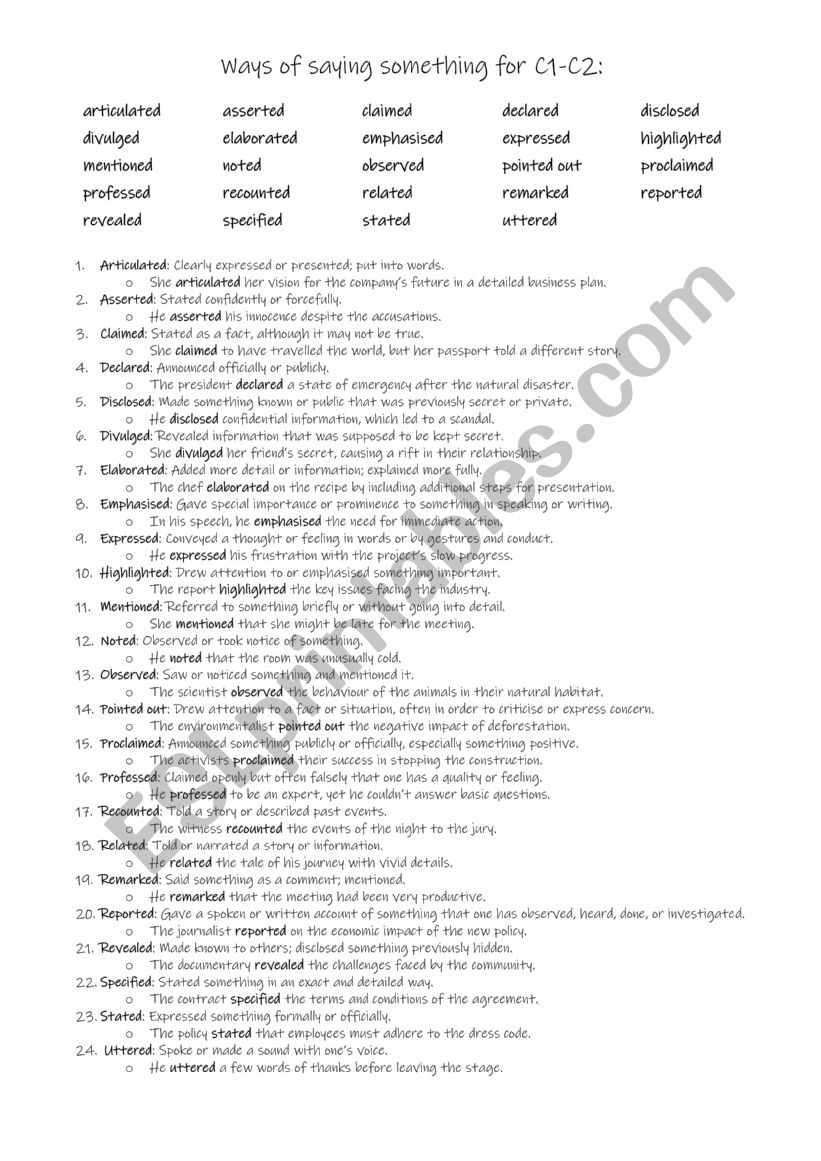 24 different ways of saying something for C1-C2