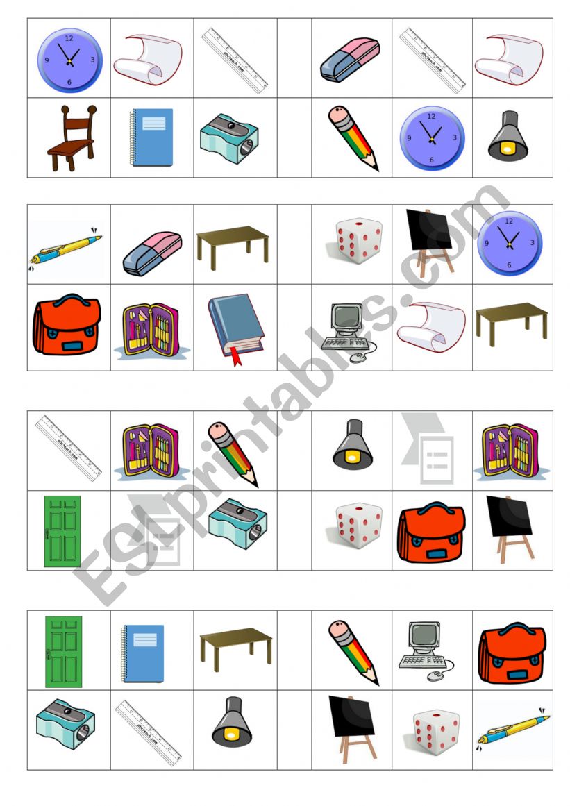 CLASSROOM OBJECT BINGO worksheet
