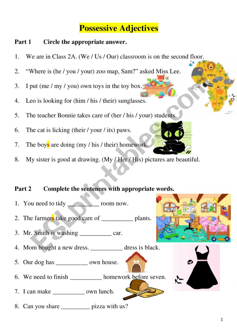 Possessive Adjective worksheet