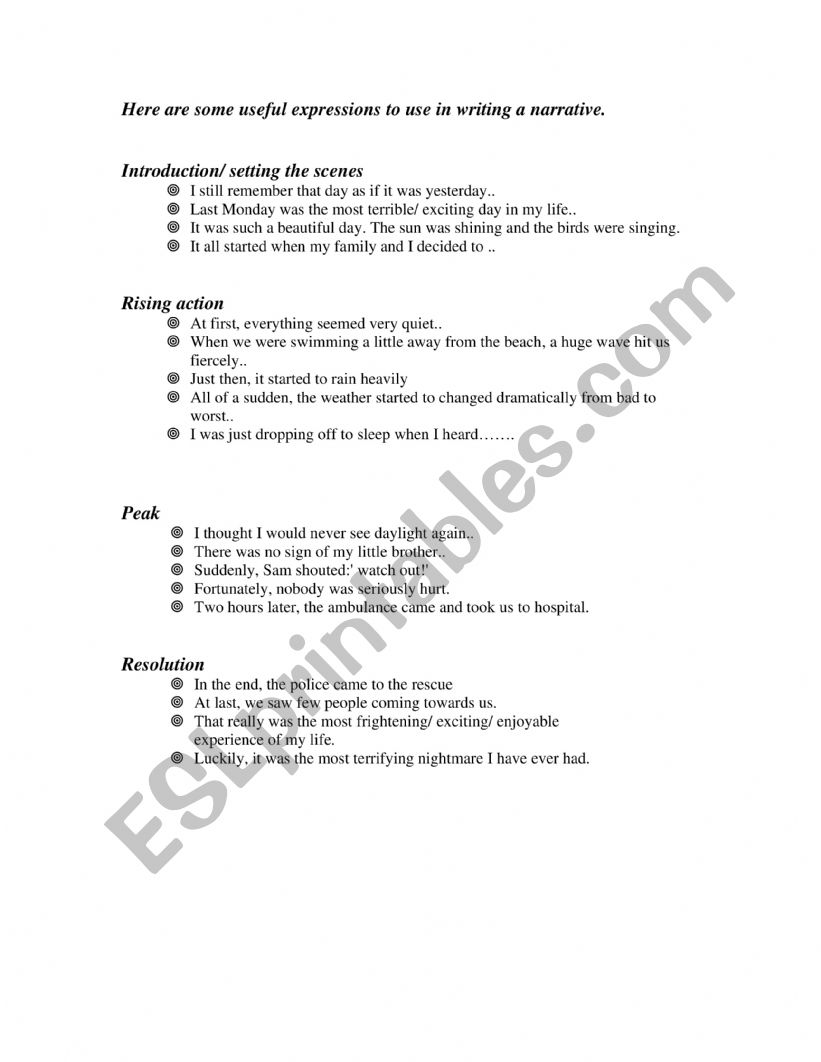 Expressions for writing a narrative