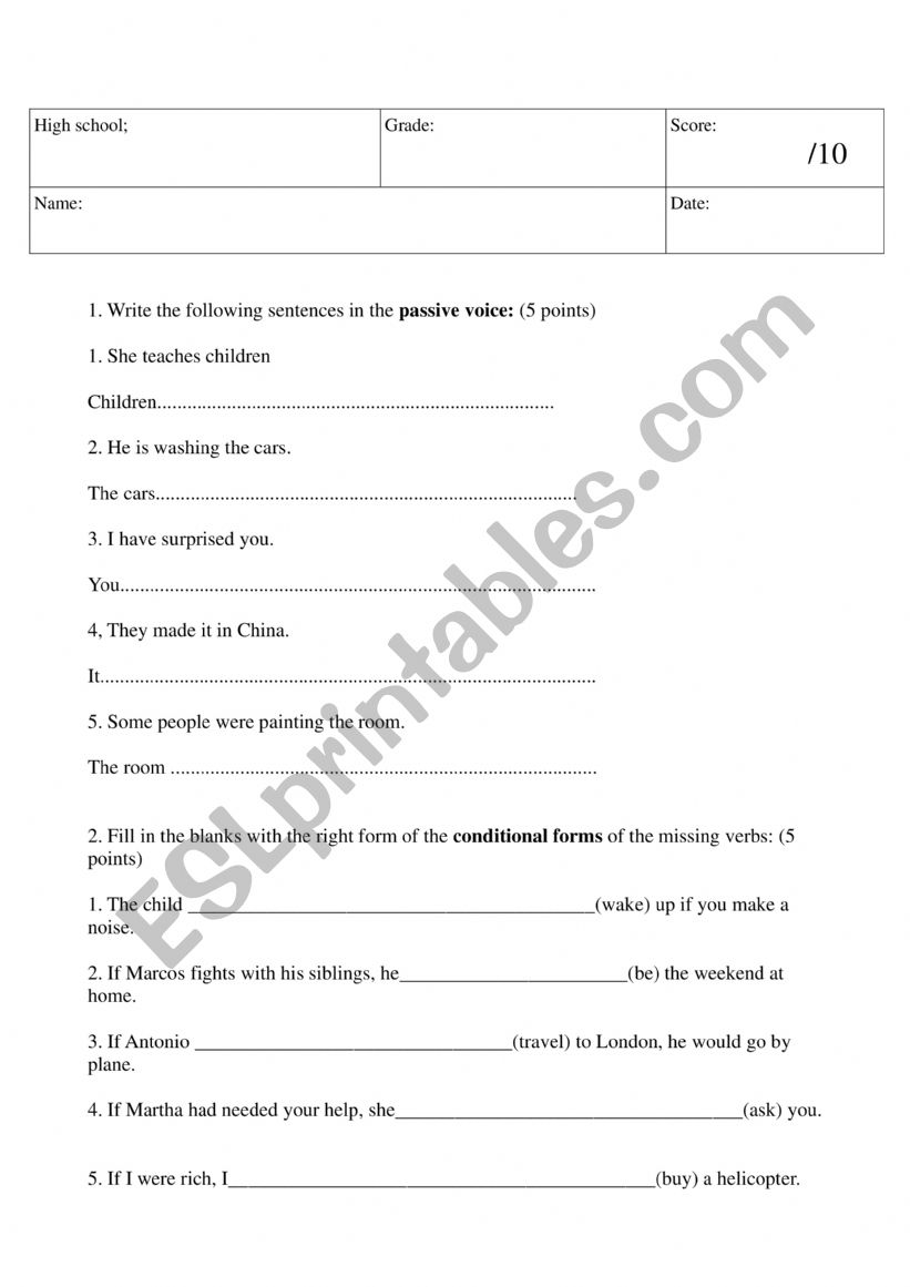 Conditionals and Passive Voice test