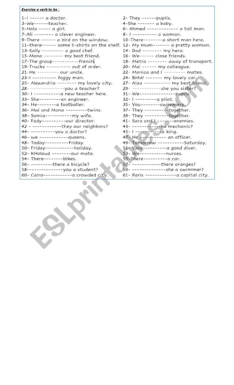 VERB TO BE  worksheet