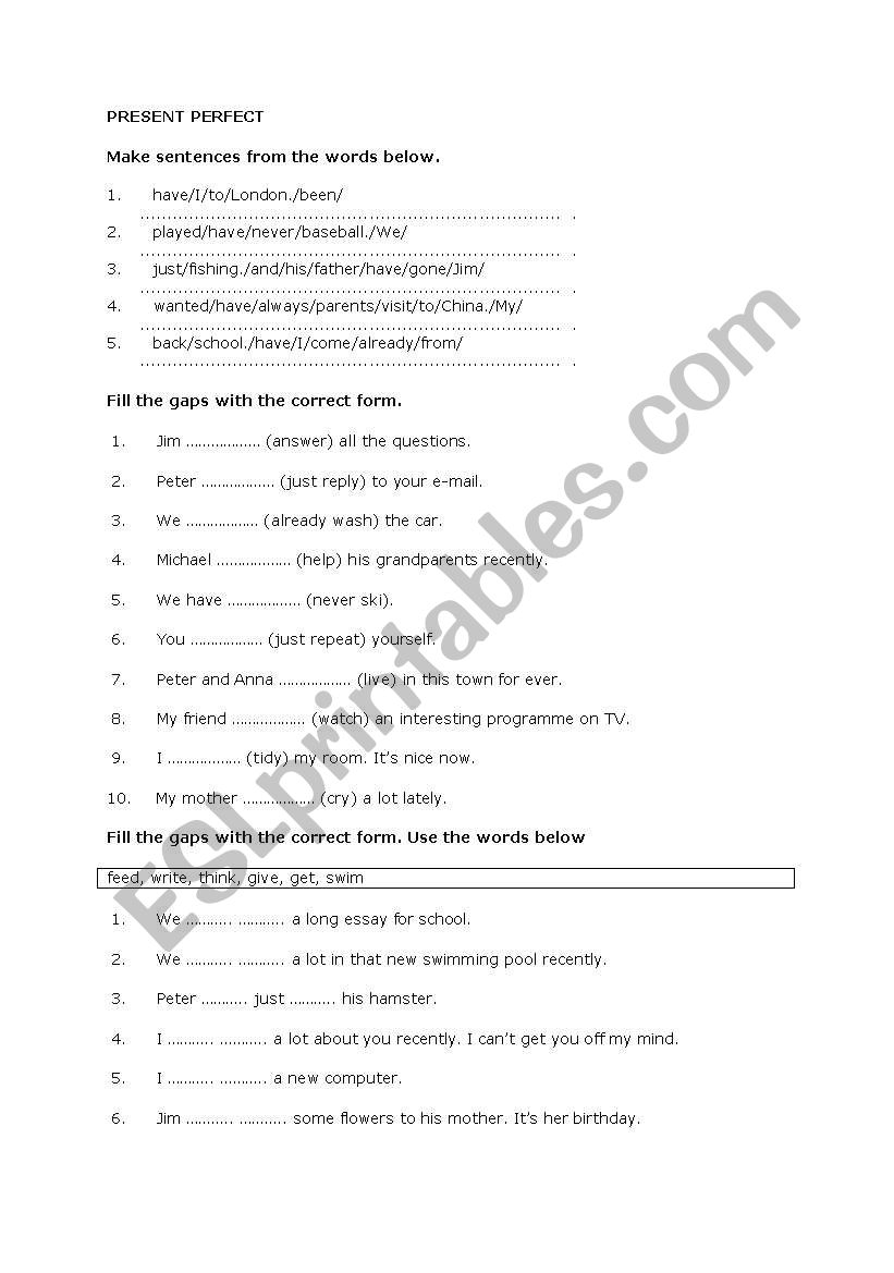 Present Perfect worksheet