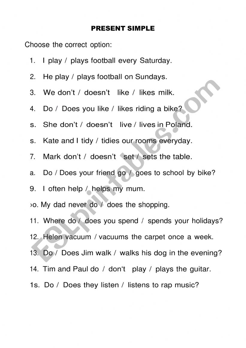 Present simple worksheet