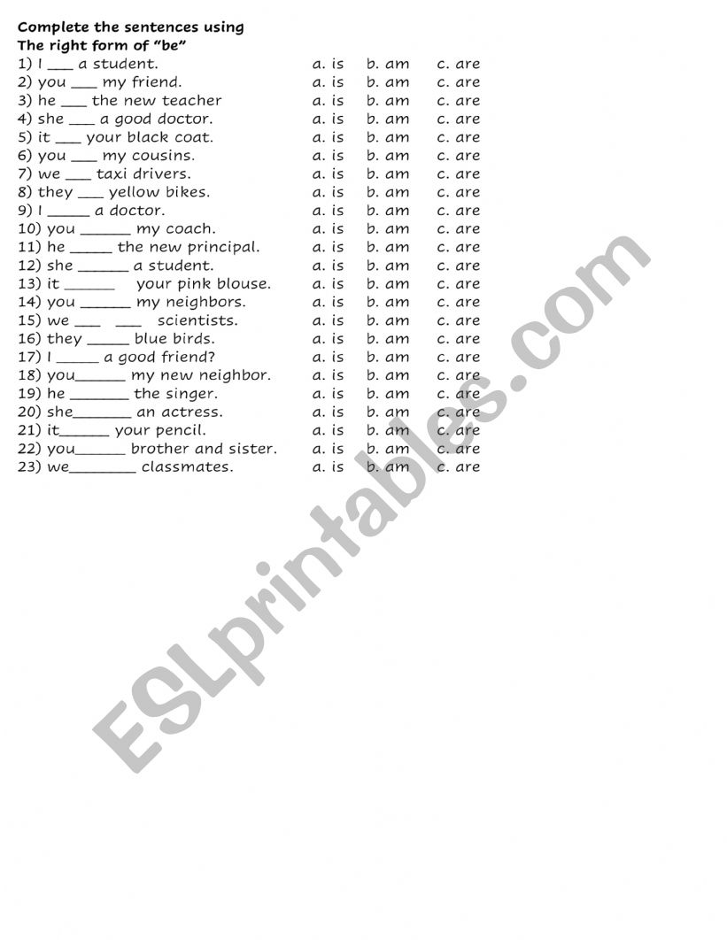 Verb To Be  worksheet