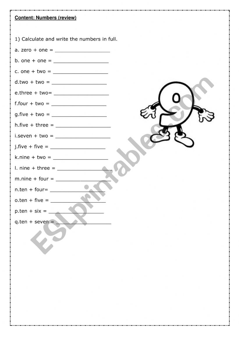 Numbers - part 1 of 2 worksheet