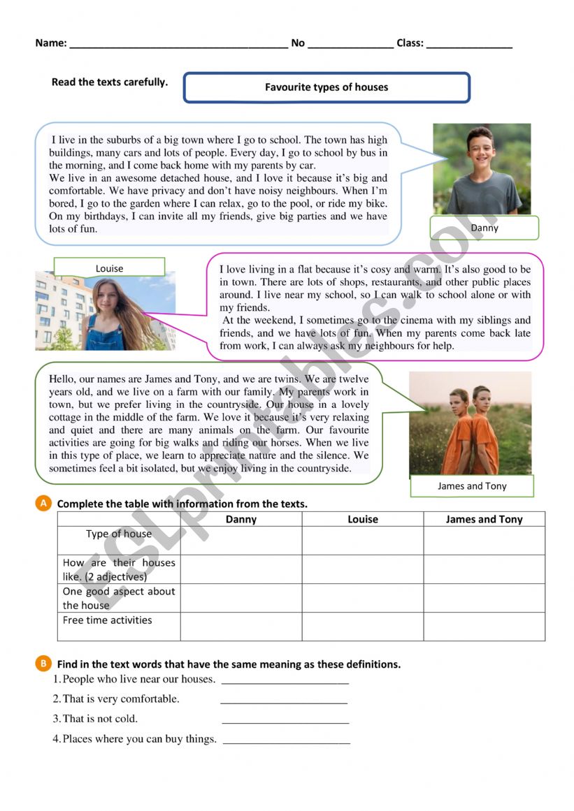 Types of houses - Reading comprehension activity