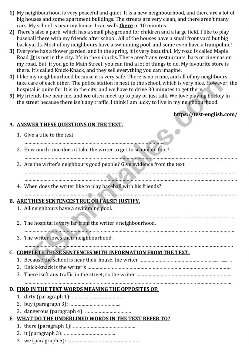 READING COMPREHENSION worksheet