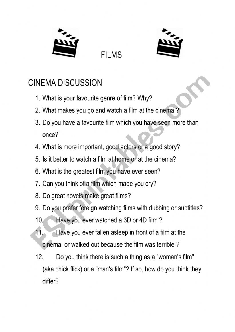 CINEMA DISCUSSION worksheet
