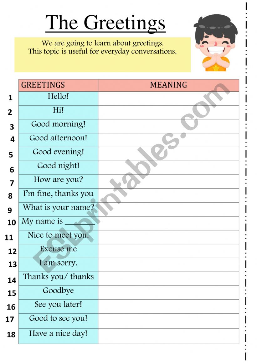 Greetings - Farewells worksheet