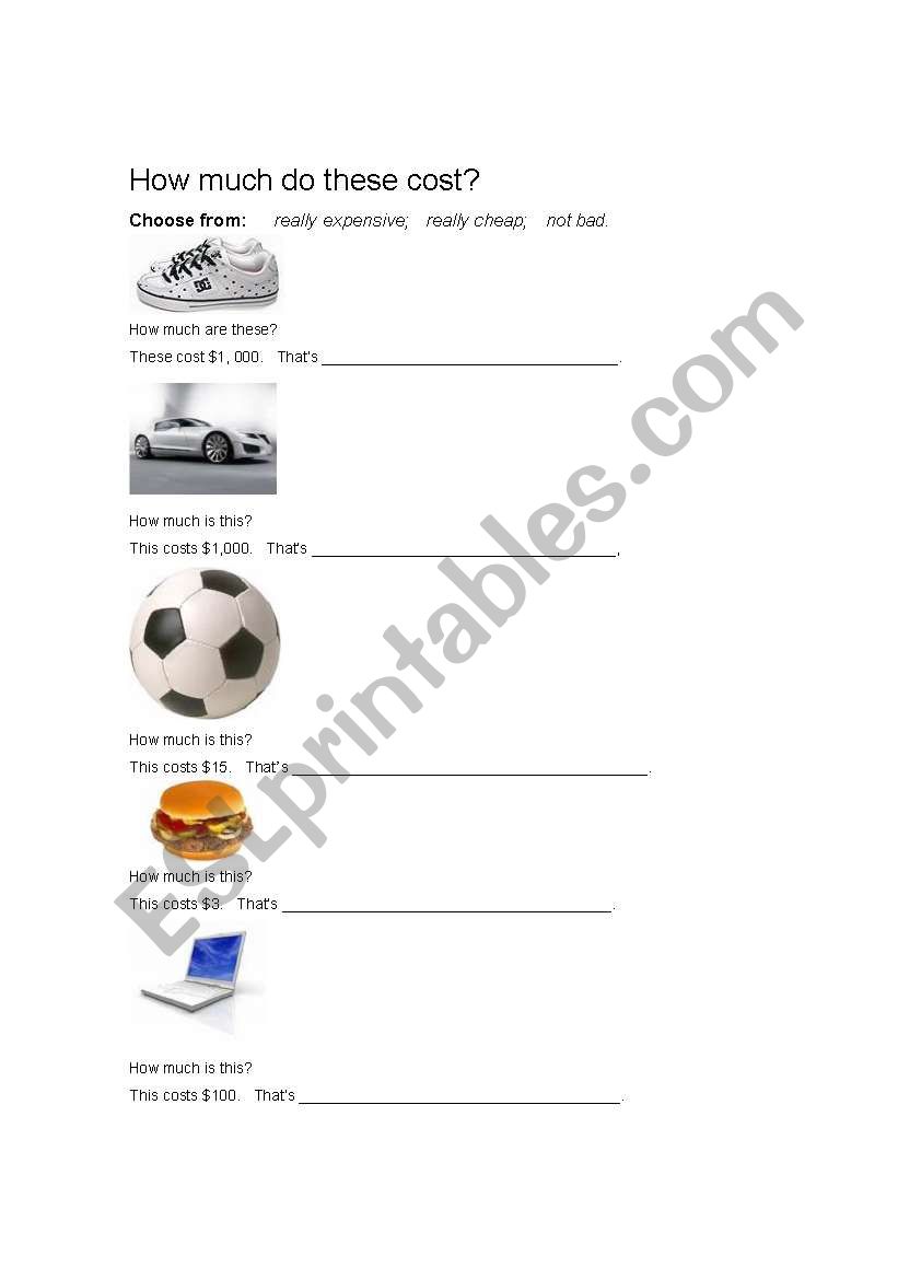 How Much Do These Cost? worksheet