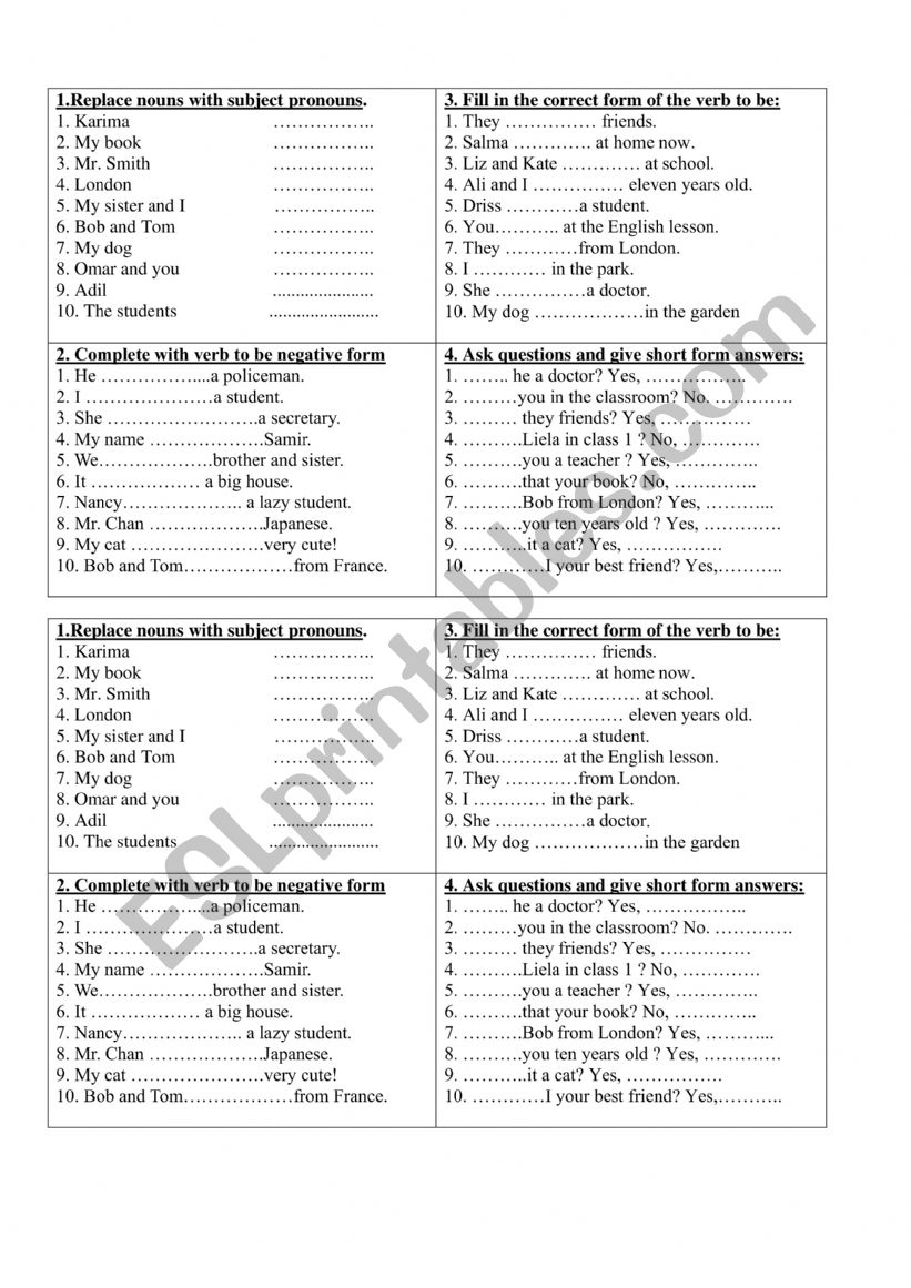 verb to be exercises worksheet