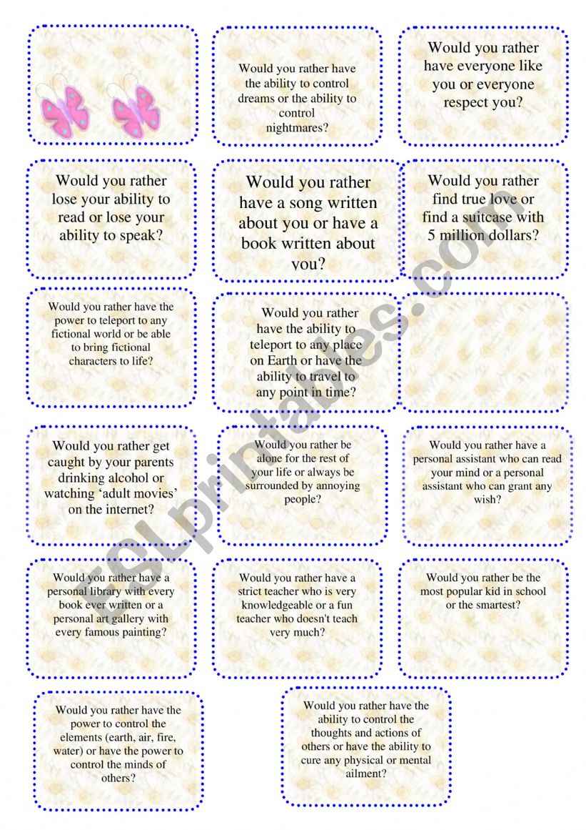Speaking cards worksheet
