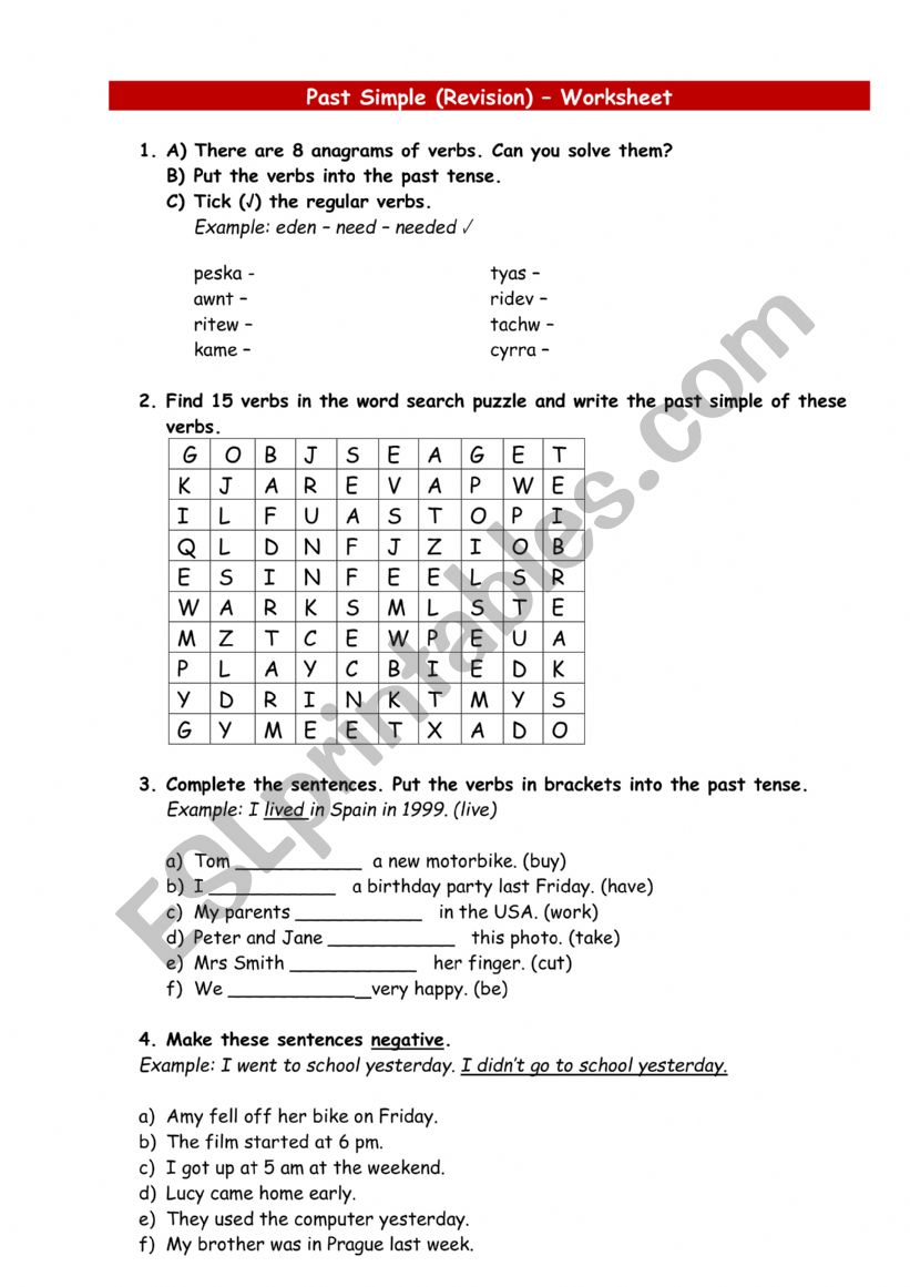 Past simple worksheet