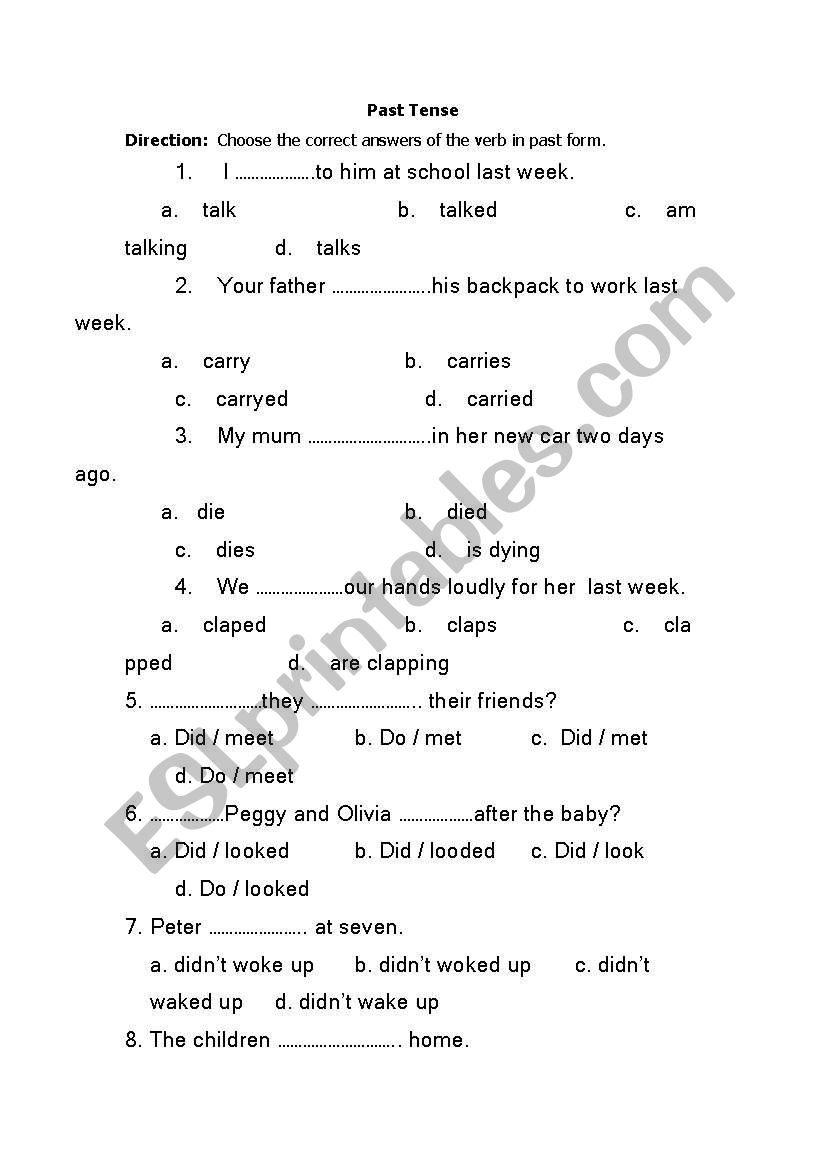 past simple  worksheet