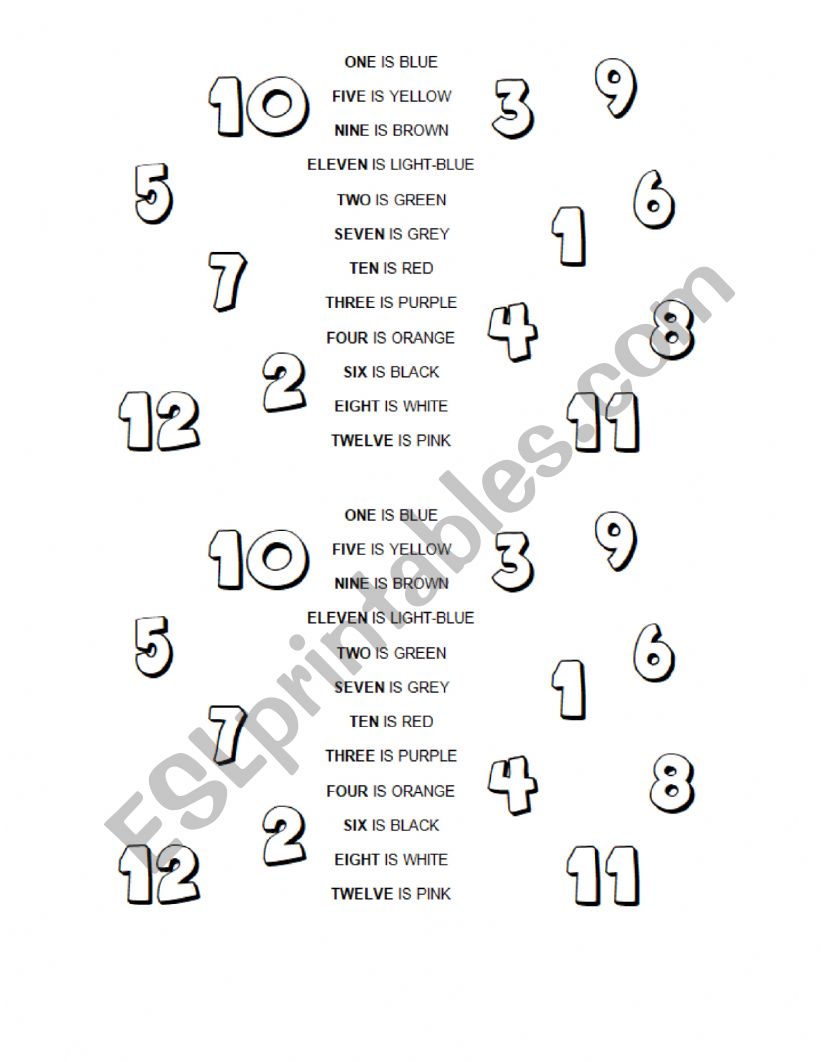 Read and colour - Numbers 1-12