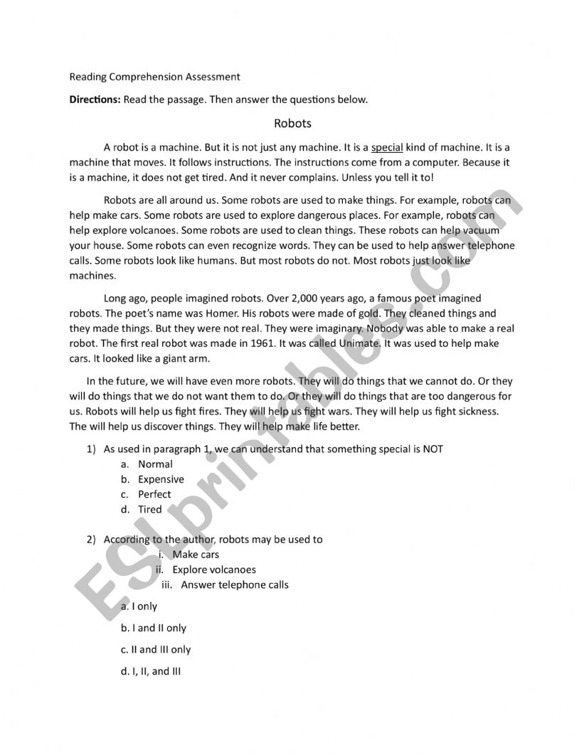 Reading Comprehension third grade