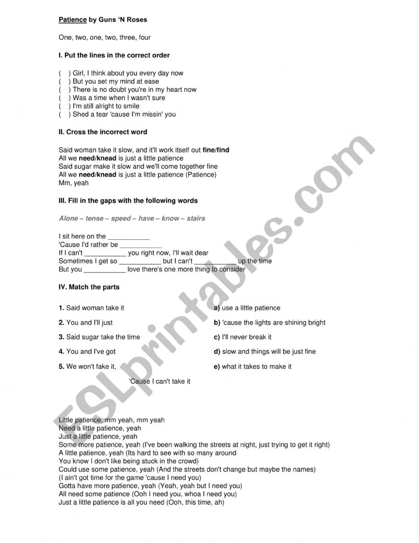 patience worksheet