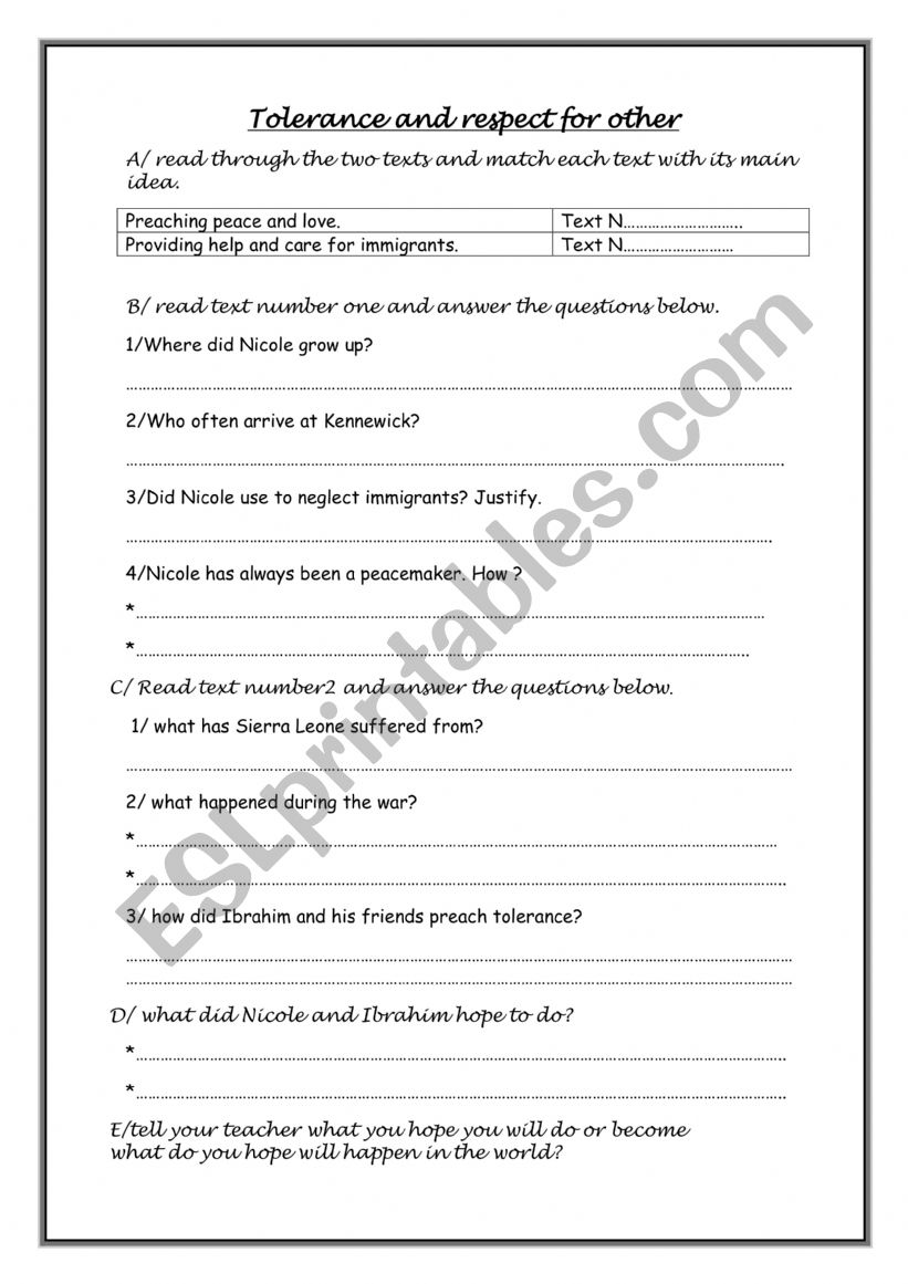 Tolerance and respect for others module 6 lesson 4
