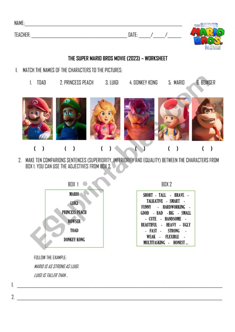 THE SUPER MARIO BROS MOVIE (2023)  WORKSHEET