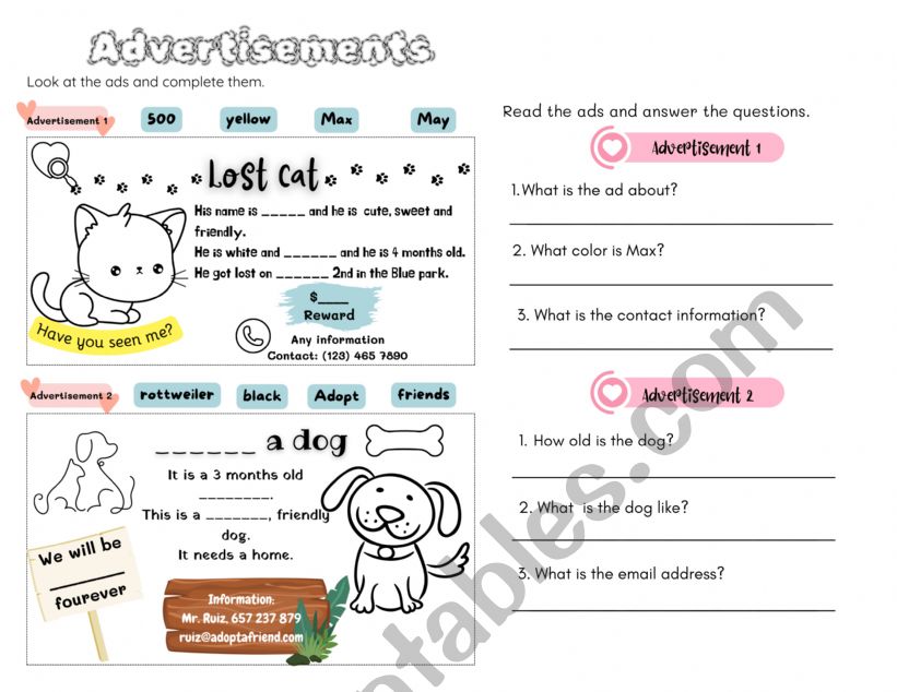 Ads worksheet