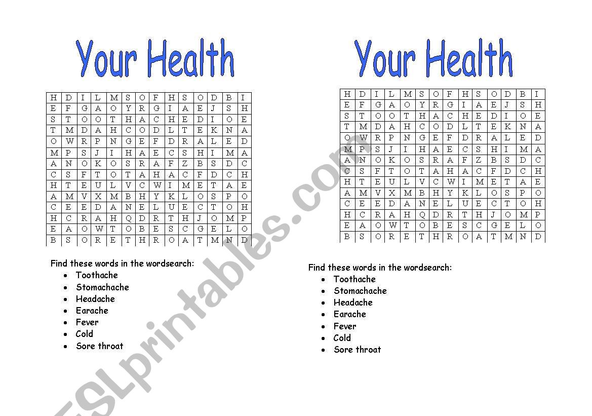 Health Vocabulary Worksheet worksheet