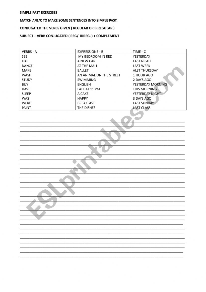 Simple past - Make sentences worksheet