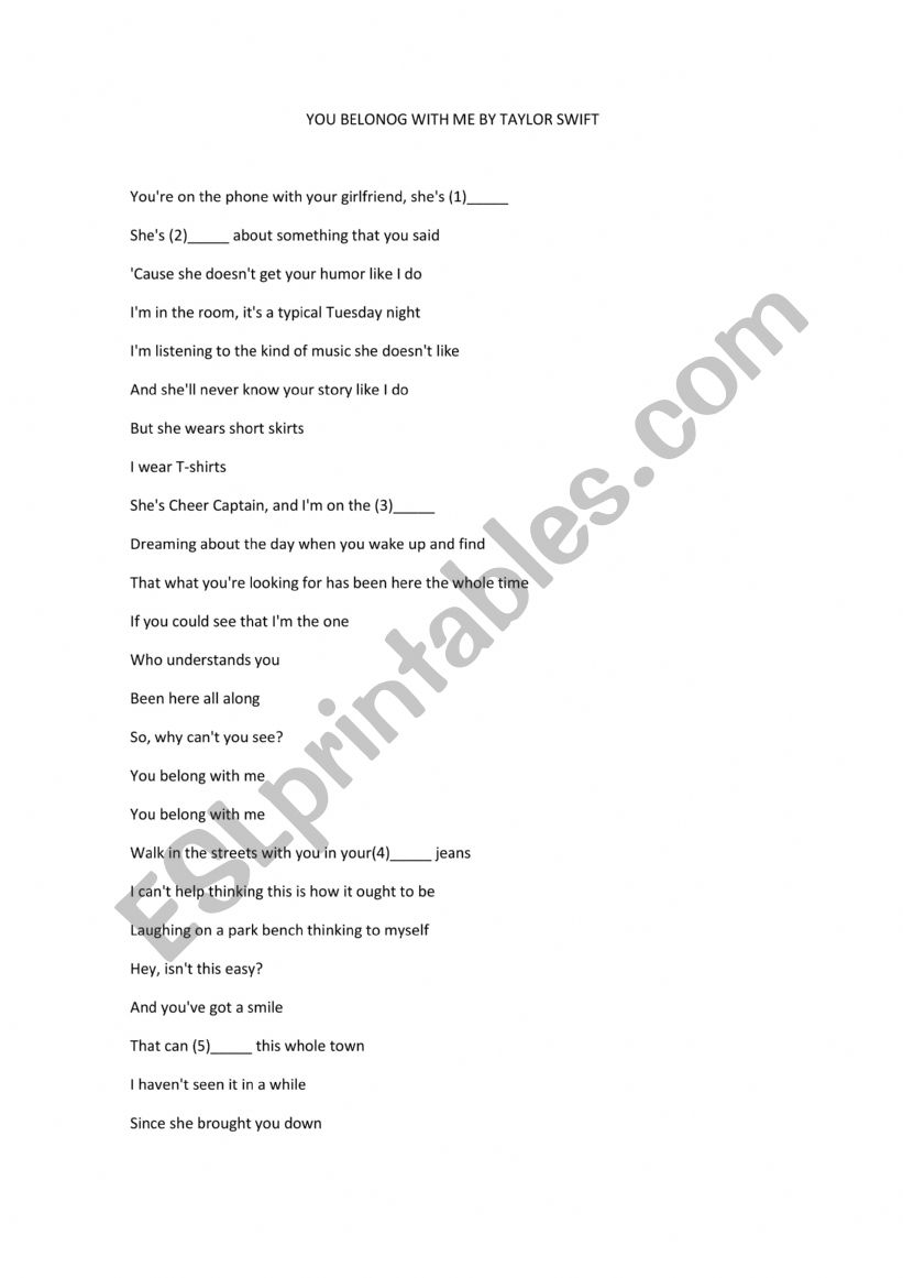 YOU BELONG WITH ME (TAYLOR SWIFT)