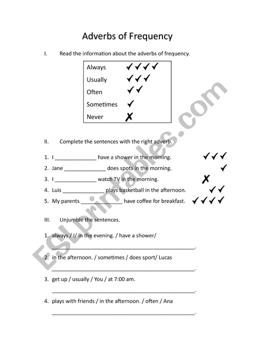 Adverbs of frequency worksheet