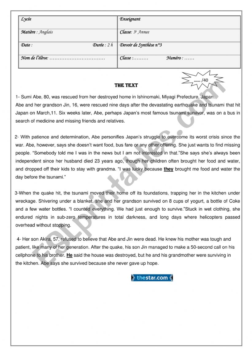 End of Term Test N3 for third formers