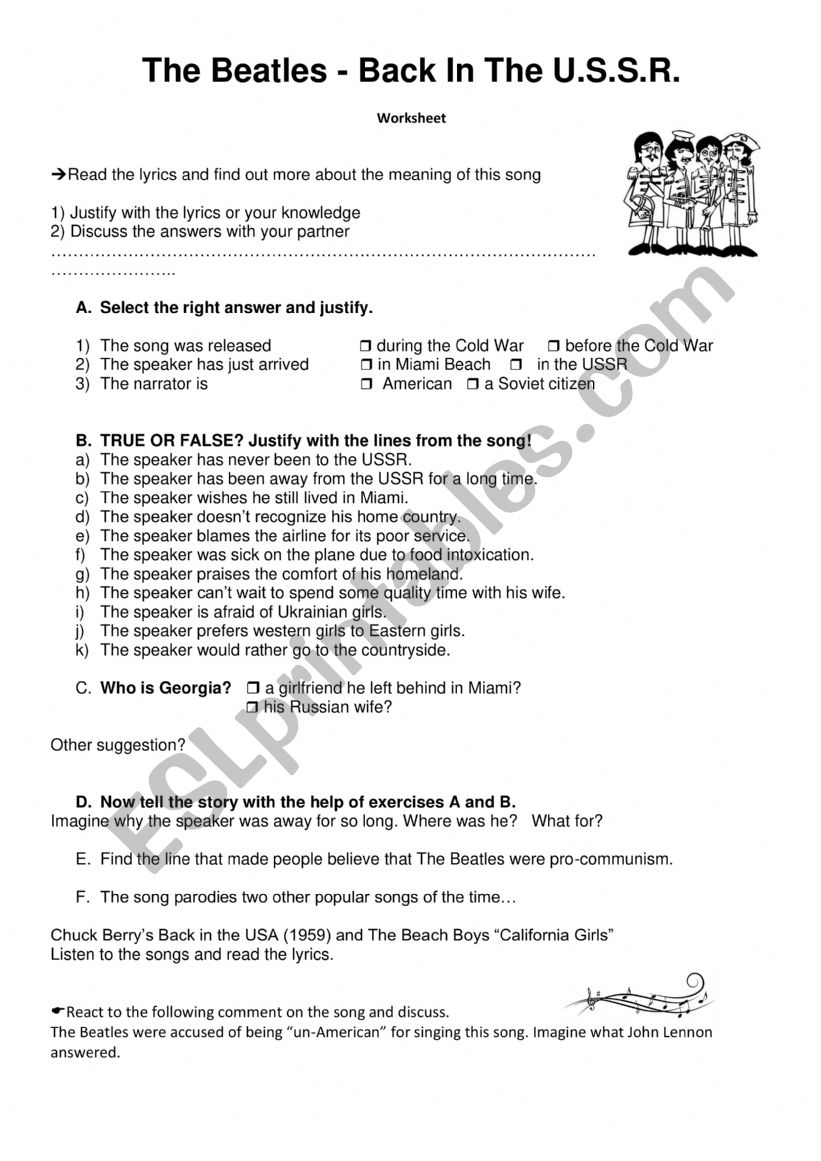 THE Beatles_Back in the USSR worksheet