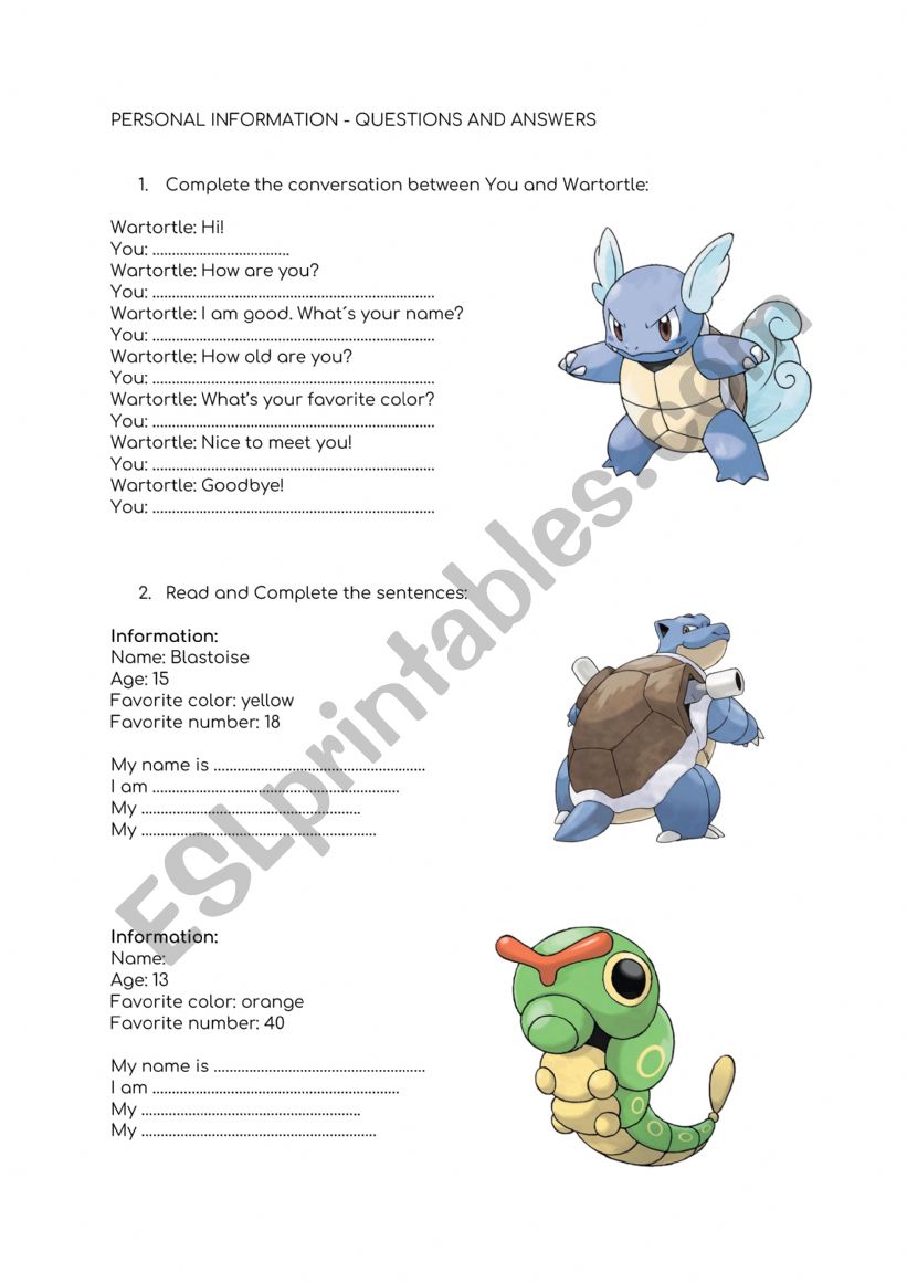 PERSONAL INFORMARTION using Pkemon Pictures