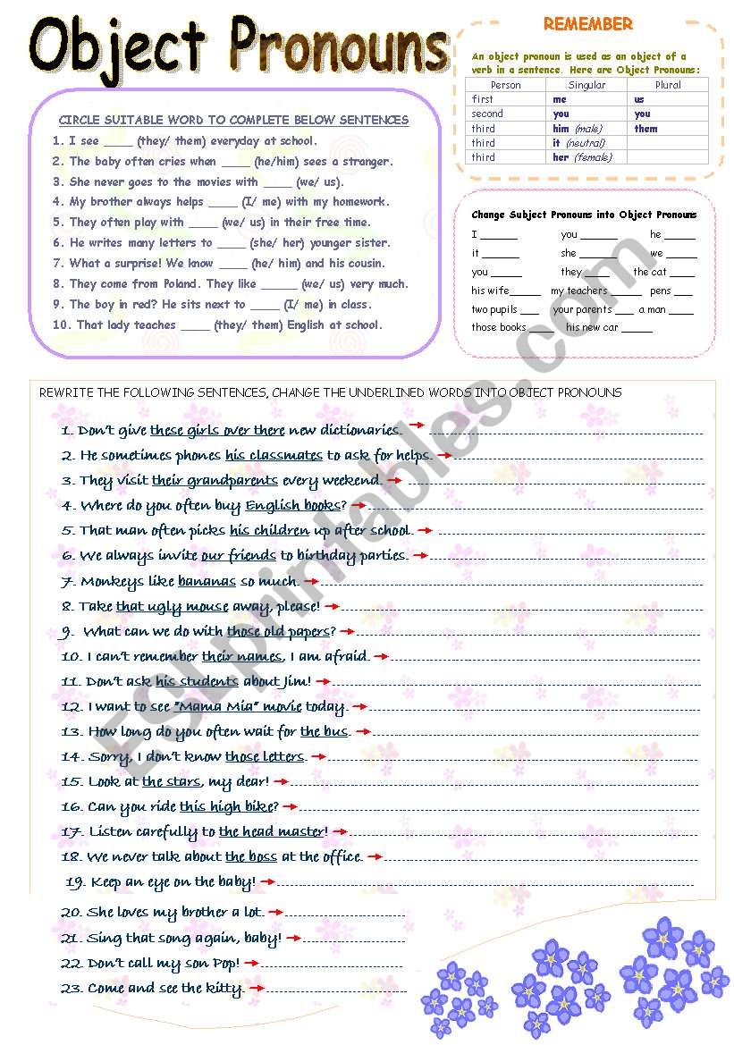 Object Pronouns worksheet